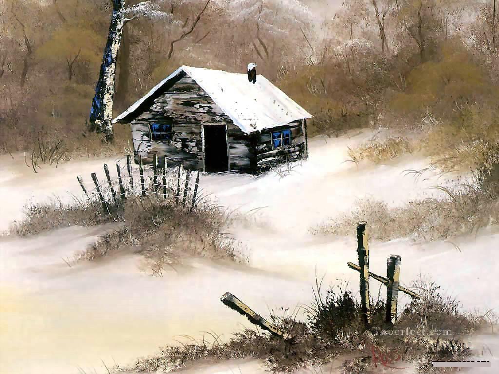 cabaña de invierno BR paisajes a mano alzada Pintura al óleo